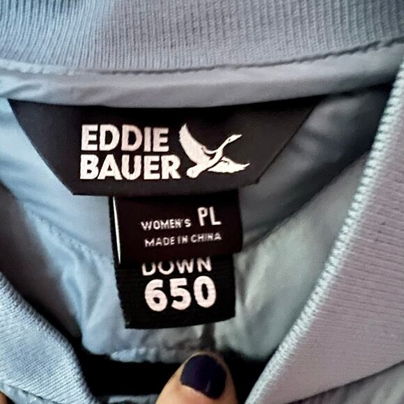 Eddie Bauer Shaw Quilted Puffer Bomber Jacket Dusty Blue SZ PL - Picture 3 of 6